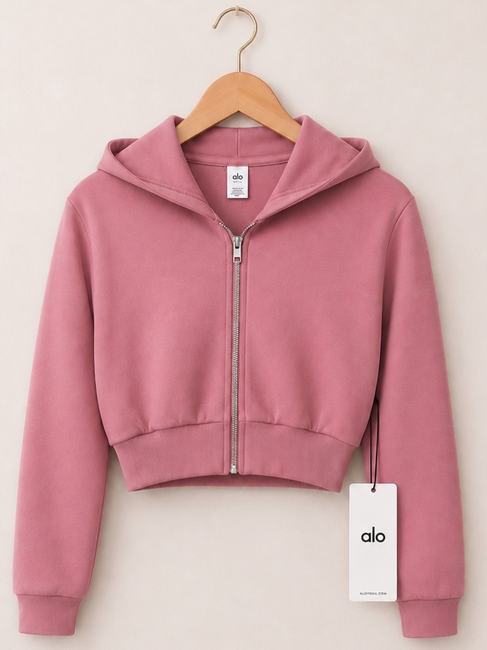 Alo Yoga Pink Wild Rose Sweet Escape Zip Up Cropped Drop Sleeve Hoodie NWT - Picture 6 of 9